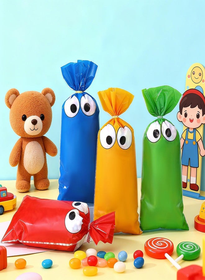 مارسبارك أكياس هدايا ملونة من مارسبارك، 100 كيس بتصميم وحوش كرتونية، مزودة برباط، مقاس 10.8 × 5 بوصة، مثالية للأطفال، أكياس سيلوفان، لوازم حفلات أعياد الميلاد، وديكورات حفلات الكرتون. - Image 3